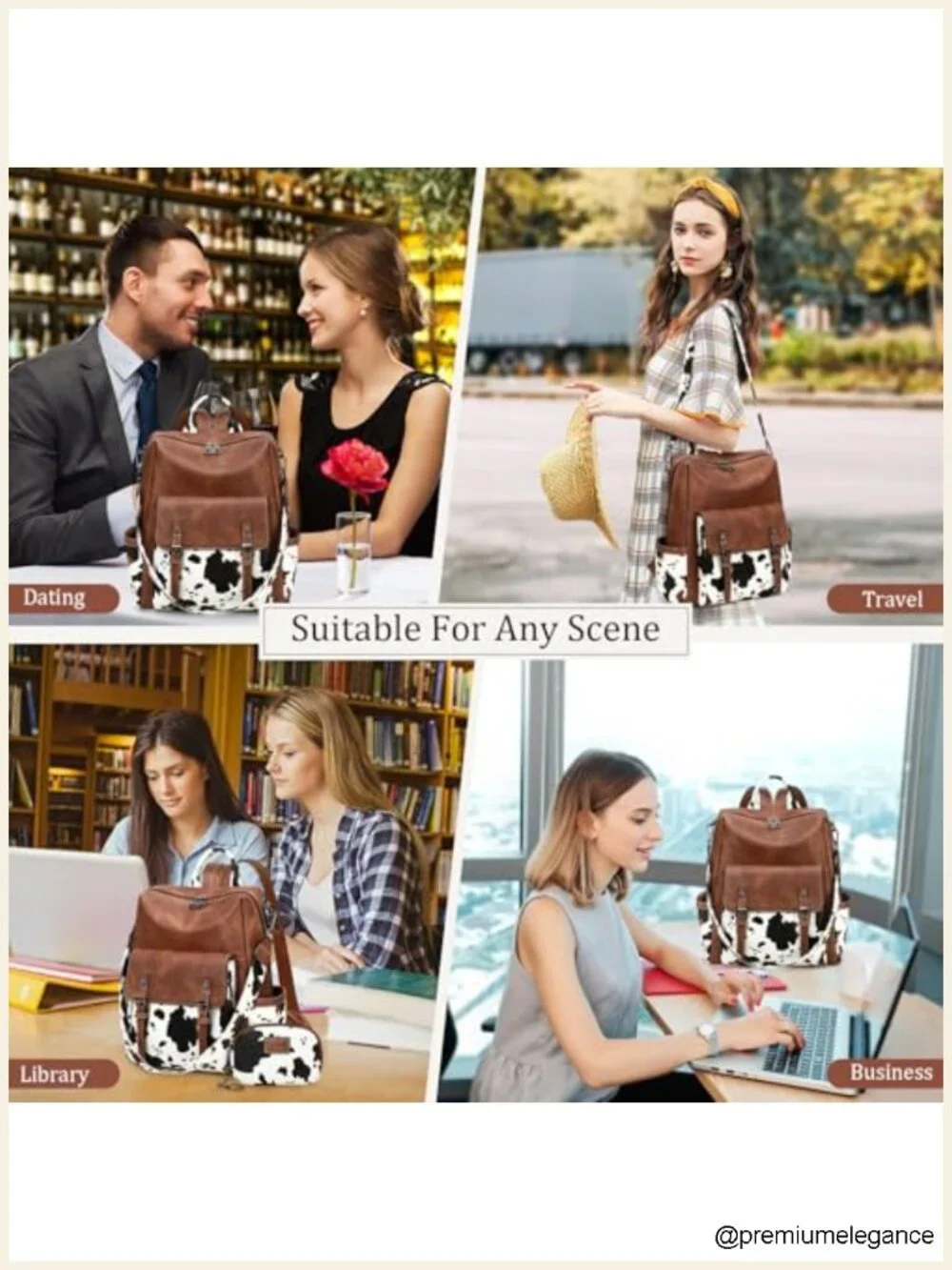 Faux Leather Backpack Purse for Women Large Capacity Work Travel Handbag